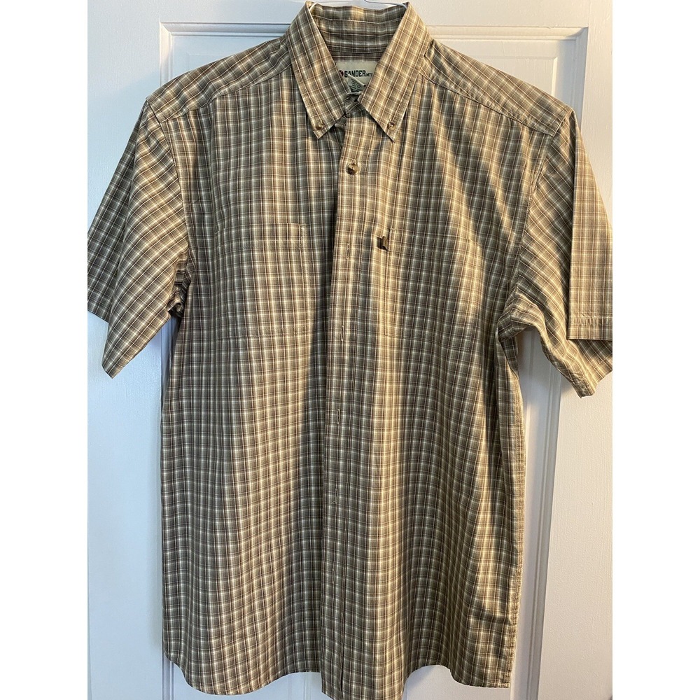 Gander Mountain Men's SZ MED Short Sleeve Button Down Brown Plaid 100% Cotton